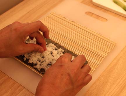 spread rice over nori